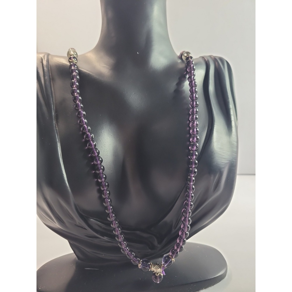 Purple Beaded Long Necklace Silver Tone Accent Drop Boho Layering Statement - Picture 2 of 10